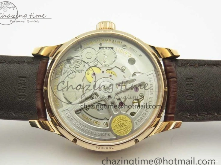 MIROTIME 1222 Portuguese Tourbillon IW504602 RG ZF Best Edition White Dial on Brown Leather Strap Stretchable 7178